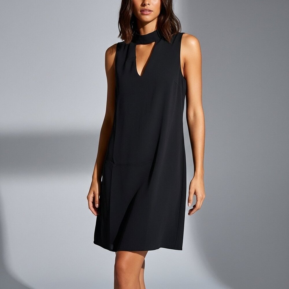 NWT Three Eighty Two Black Sleeveless Cut Out V Neck Dress Size S